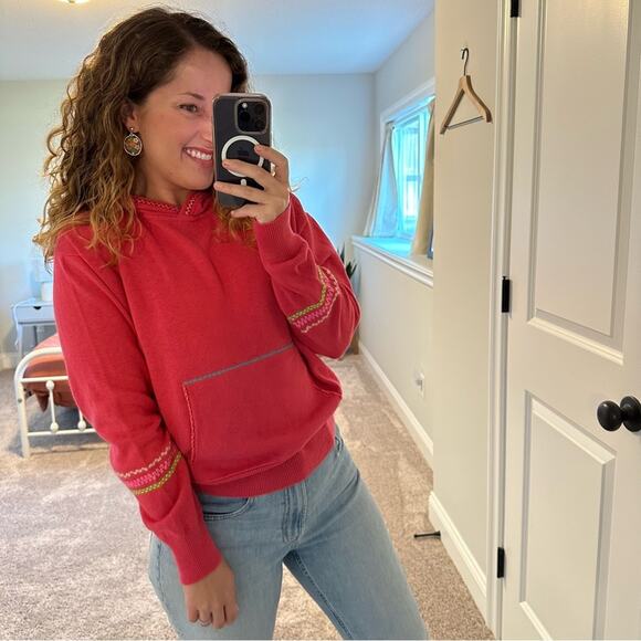 NWT Something Navy Pink Cotton Cashmere Embroidered Hoodie Sweater XS - Picture 4 of 11